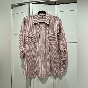Express Red and White Striped Button Down Shirt